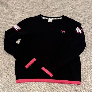 Victoria’s Secret PINK Black & Hot Pink Logo Crew Sweatshirt – Size Small